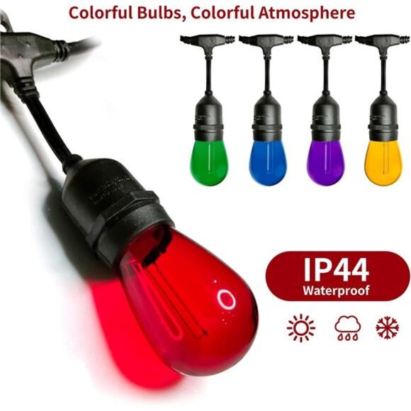 15Pack S14 Colored LED String Light Bulbs,1 Watt Plastic Shatterproof Waterproof - Picture 3 of 8